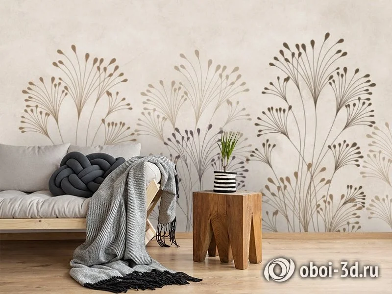Картинка 3D Фотообои «Цветущие травы на жемчужном фоне» | интернет-магазин ELEGANT HOME DECOR