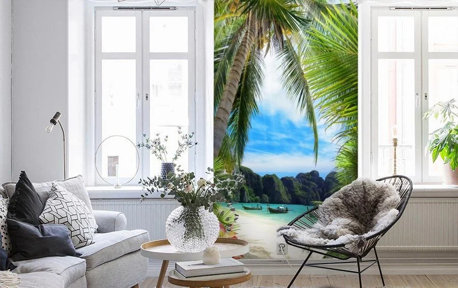 Картинка 3D Фотообои «Лодочки в тропическом заливе» | интернет-магазин ELEGANT HOME DECOR