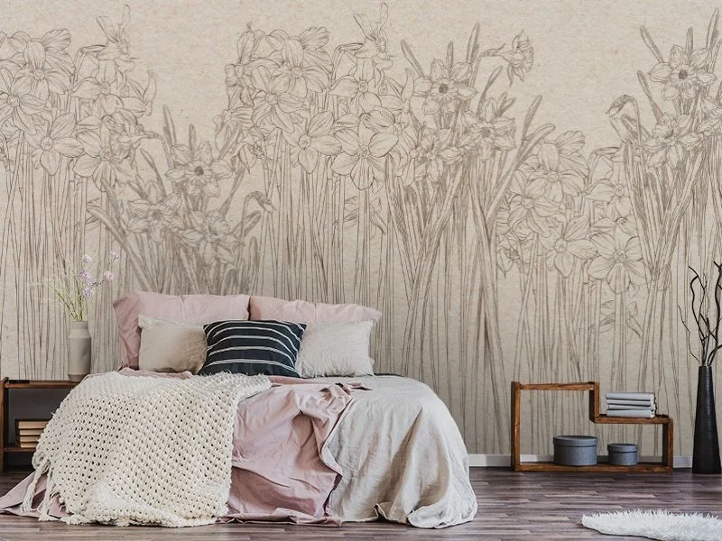 Картинка 3D Фотообои «Цветочный эскиз на бумаге» | интернет-магазин ELEGANT HOME DECOR