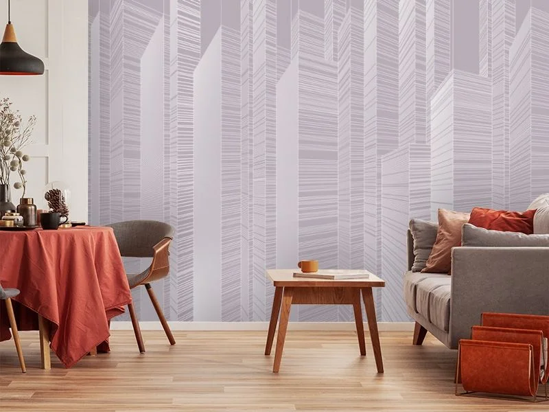 Картинка 3D Фотообои «Абстрактные небоскрёбы на сиреневом» | интернет-магазин ELEGANT HOME DECOR