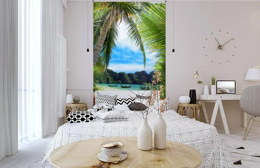Картинка 3D Фотообои «Лодочки в тропическом заливе» | интернет-магазин ELEGANT HOME DECOR