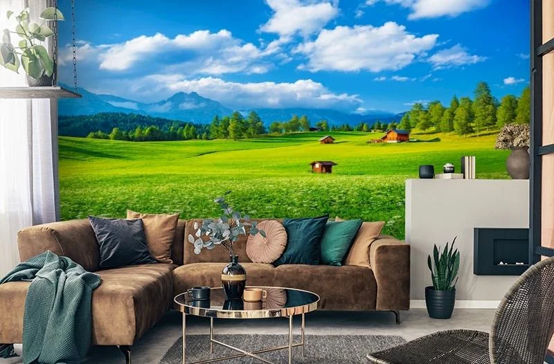 Картинка 3D Фотообои  «Деревня в Альпийской долине» | интернет-магазин ELEGANT HOME DECOR