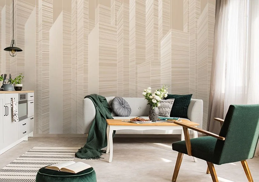 Картинка 3D Фотообои «Абстрактные небоскрёбы на бежевом» | интернет-магазин ELEGANT HOME DECOR
