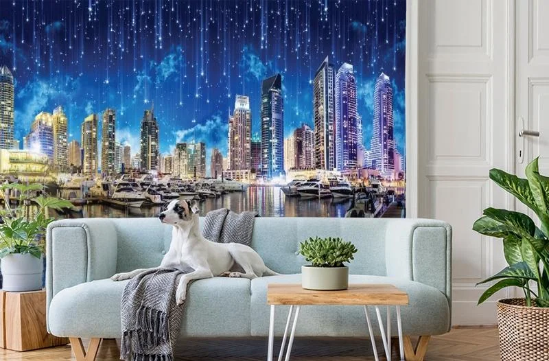 Картинка 3D Фотообои «Звездопад над ночным городом» | интернет-магазин ELEGANT HOME DECOR