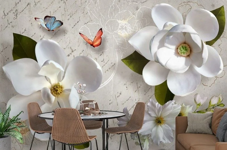 Картинка 3D Фотообои «Белые цветы» | интернет-магазин ELEGANT HOME DECOR