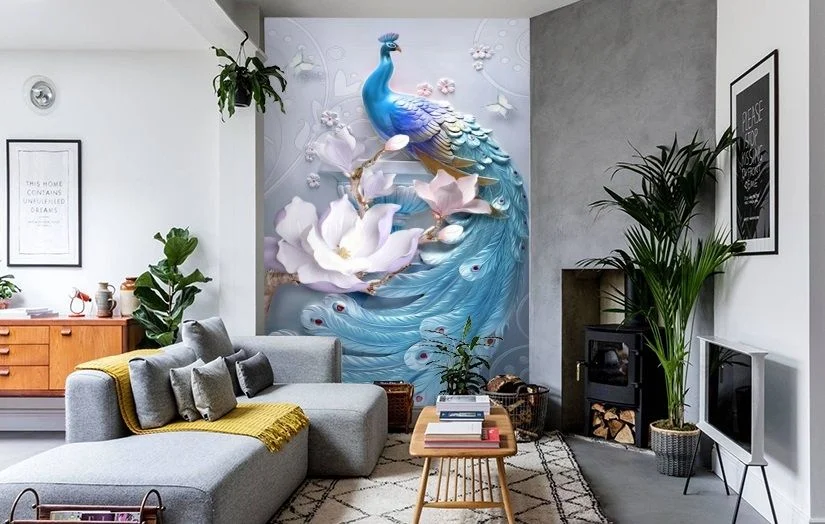 Картинка 3D Фотообои «Голубой павлин» | интернет-магазин ELEGANT HOME DECOR