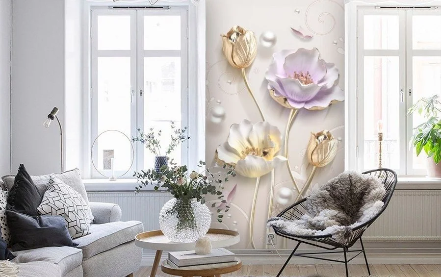 Картинка 3D Фотообои «Позолоченные лотосы» | интернет-магазин ELEGANT HOME DECOR