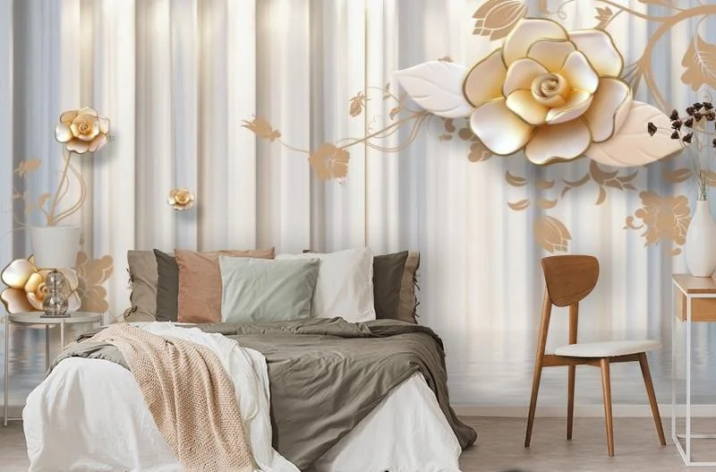 Картинка 3D Фотообои «Объемные керамические цветы над водой» | интернет-магазин ELEGANT HOME DECOR
