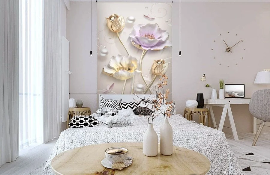 Картинка 3D Фотообои «Позолоченные лотосы» | интернет-магазин ELEGANT HOME DECOR