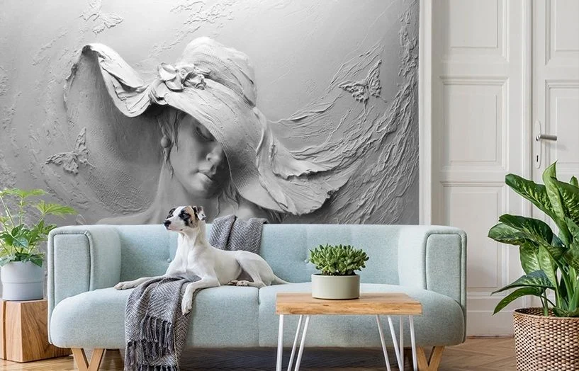 Картинка 3D Фотообои «Барельеф женщина в шляпе» | интернет-магазин ELEGANT HOME DECOR