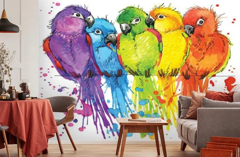 Картинка 3D Фотообои «Яркие попугайчики» | интернет-магазин ELEGANT HOME DECOR