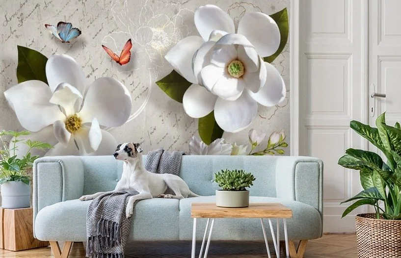 Картинка 3D Фотообои «Белые цветы» | интернет-магазин ELEGANT HOME DECOR
