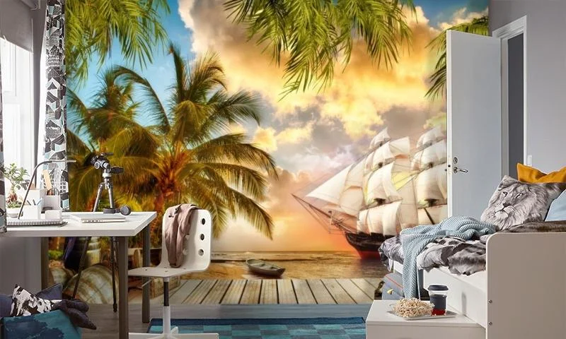 Картинка 3D Фотообои «Пиратская гавань» | интернет-магазин ELEGANT HOME DECOR