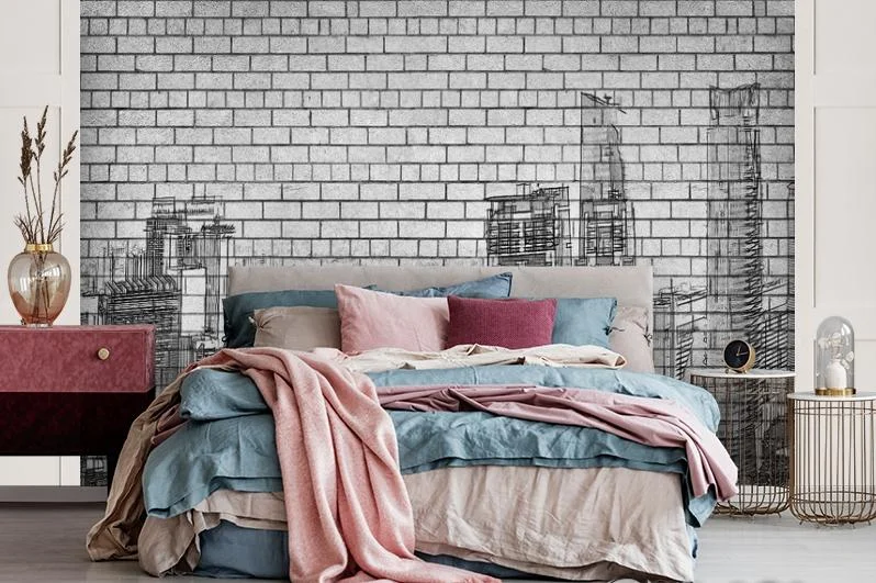 Картинка 3D Фотообои «Мегаполис на кирпичах» | интернет-магазин ELEGANT HOME DECOR