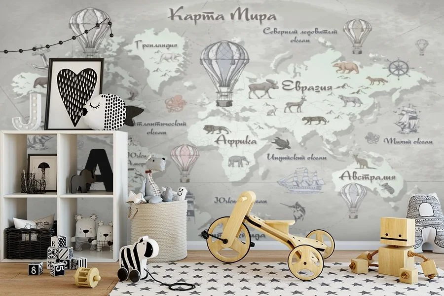 Картинка Фотообои «Стильная карта мира в серых тонах» | интернет-магазин ELEGANT HOME DECOR