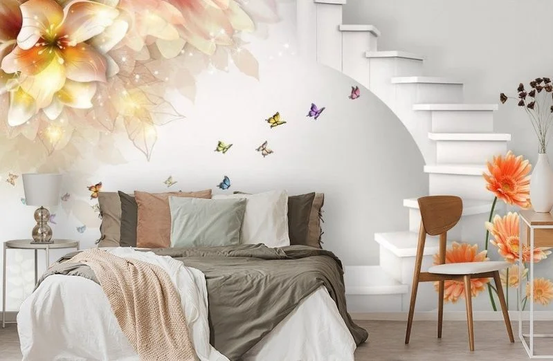 Картинка 3D Фотообои «Фантазийная лестница с цветами» | интернет-магазин ELEGANT HOME DECOR