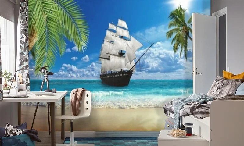 Картинка 3D Фотообои  «Корабль у берега» | интернет-магазин ELEGANT HOME DECOR