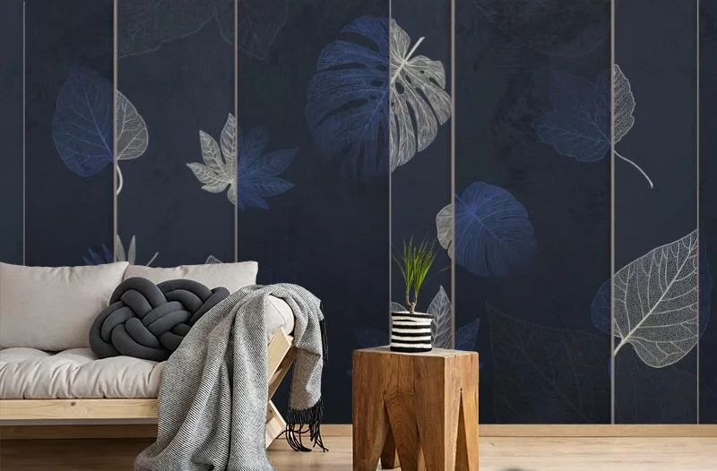 Картинка 3D Фотообои «Кобальтовый листопад» | интернет-магазин ELEGANT HOME DECOR
