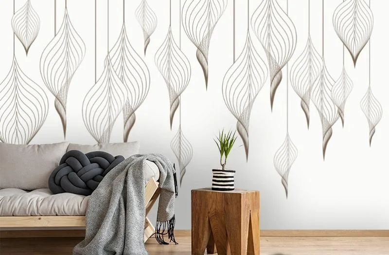 Картинка 3D Фотообои «Ниспадающие ажурные листья на белом» | интернет-магазин ELEGANT HOME DECOR