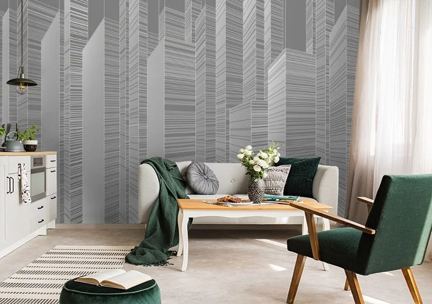 Картинка 3D Фотообои «Абстрактные небоскрёбы на сером» | интернет-магазин ELEGANT HOME DECOR
