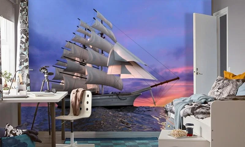 Картинка 3D Фотообои  «Парусник на закате» | интернет-магазин ELEGANT HOME DECOR