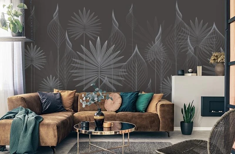 Картинка 3D Фотообои «Ажурные листья с голубым отливом» | интернет-магазин ELEGANT HOME DECOR
