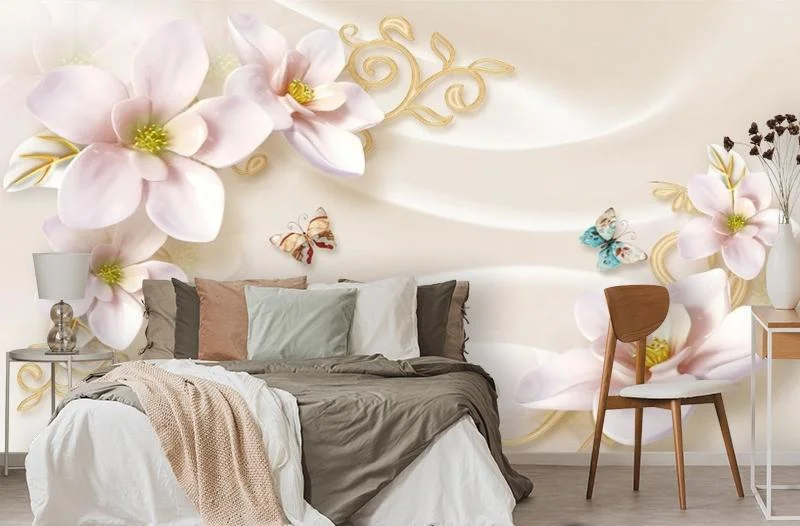 Картинка 3D Фотообои «Нежно-розовые керамические магнолии» | интернет-магазин ELEGANT HOME DECOR