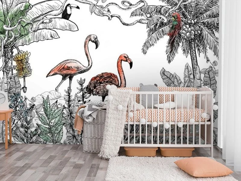 Картинка 3D Фотообои «Фламинго с яркими акцентами» | интернет-магазин ELEGANT HOME DECOR