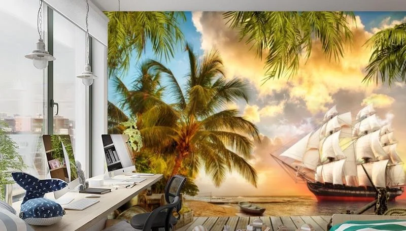 Картинка 3D Фотообои «Пиратская гавань» | интернет-магазин ELEGANT HOME DECOR