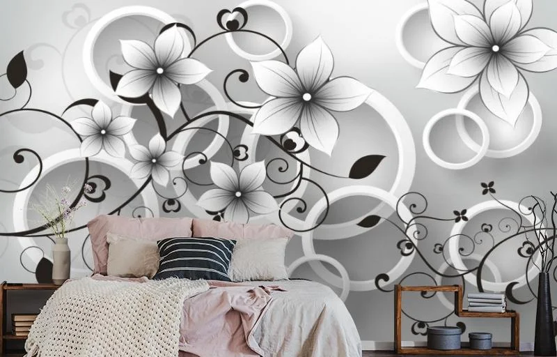 Картинка 3D Фотообои «Серые цветы» | интернет-магазин ELEGANT HOME DECOR