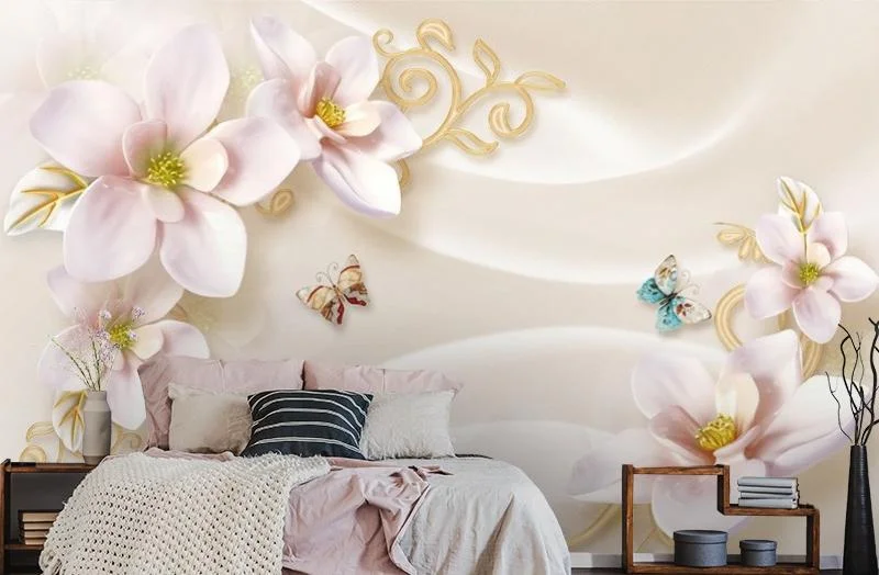 Картинка 3D Фотообои «Нежно-розовые керамические магнолии» | интернет-магазин ELEGANT HOME DECOR