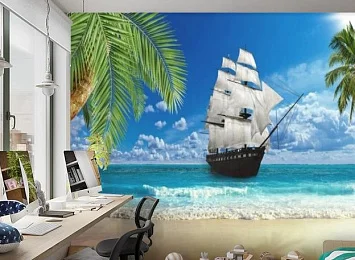 3D Фотообои  «Корабль у берега» — стиль и качество для вашего интерьера