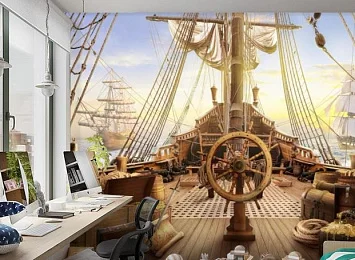 3D Фотообои «Штурвал пиратского корабля» — стиль и качество для вашего интерьера