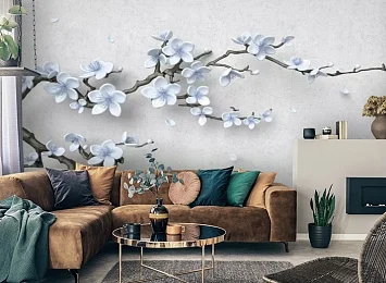 3D Фотообои «Голубая сакура» — стиль и качество для вашего интерьера