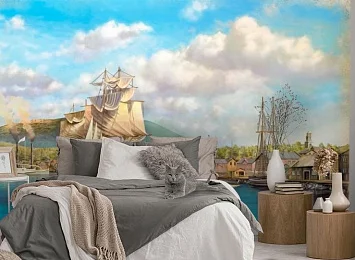 3D Фотообои «Парусники в порту» — стиль и качество для вашего интерьера