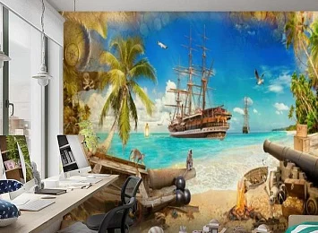 3D Фотообои «Пираты на побережье» — стиль и качество для вашего интерьера