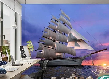 3D Фотообои  «Парусник на закате» — стиль и качество для вашего интерьера