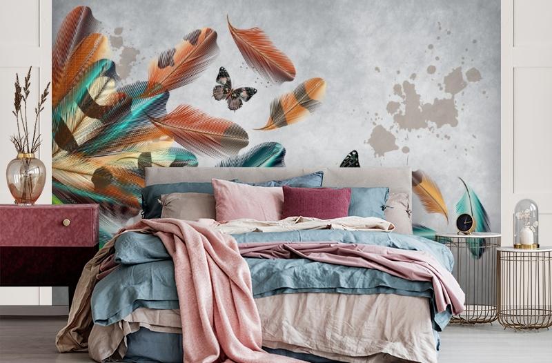 картинка 3D Фотообои «Бабочки в ярких перьях» | интернет-магазин фотообоев ARTDECO