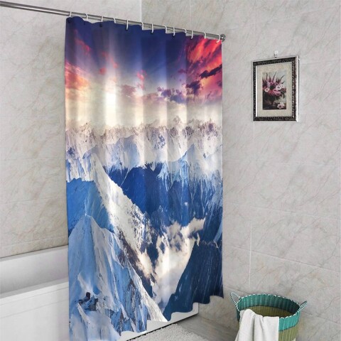 картинка 3D шторка для ванны «Рассвет в горах» | интернет-магазин фотообоев ARTDECO