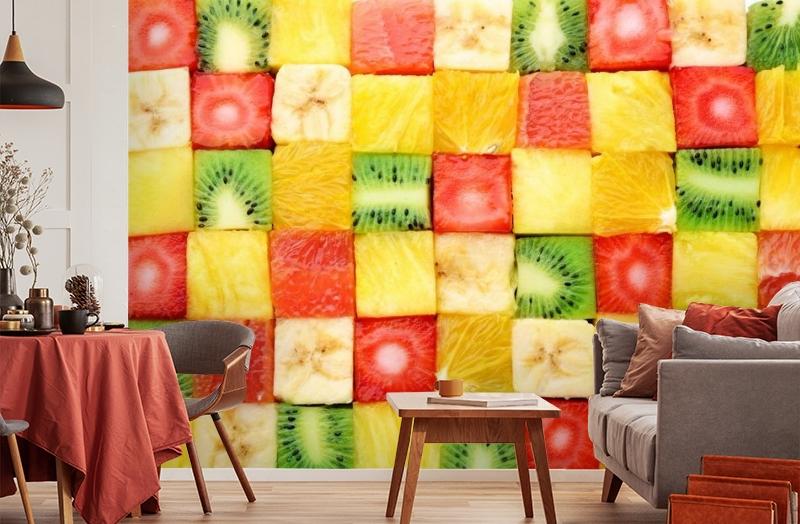 картинка 3D Фотообои «Сочные фруктовые кубики» | интернет-магазин фотообоев ARTDECO