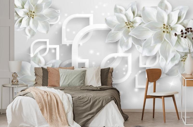 картинка 3D Фотообои «Белоснежные фарфоровые цветы» | интернет-магазин фотообоев ARTDECO