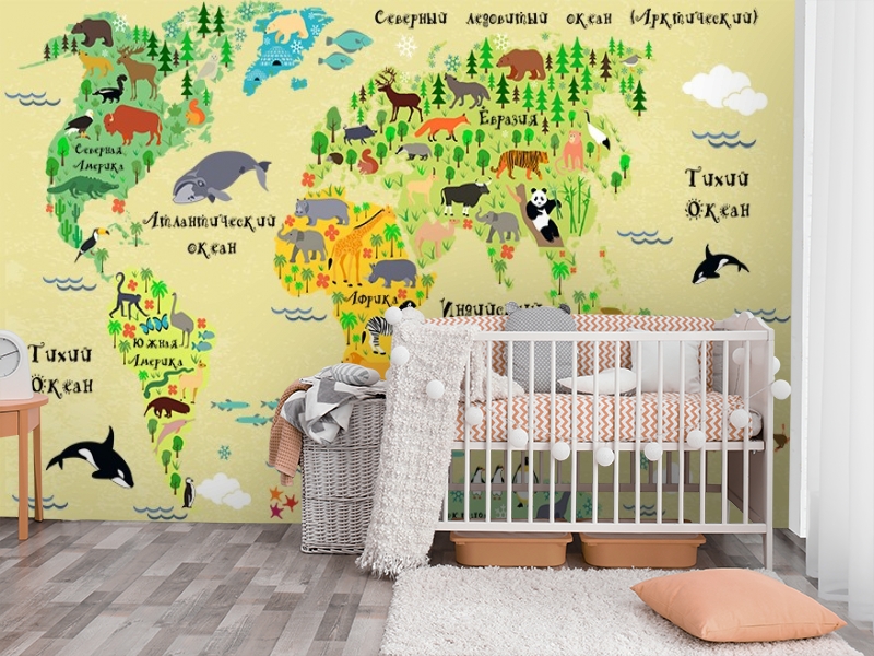 картинка 3D Фотообои «Карта мира для детской» | интернет-магазин фотообоев ARTDECO