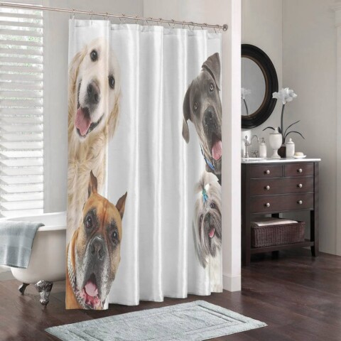 3D штора для ванной «Довольные псы»