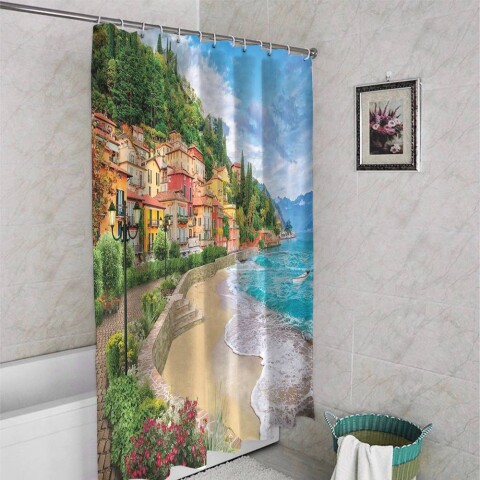 картинка 3D штора для ванны «Берег Италии» | интернет-магазин фотообоев ARTDECO