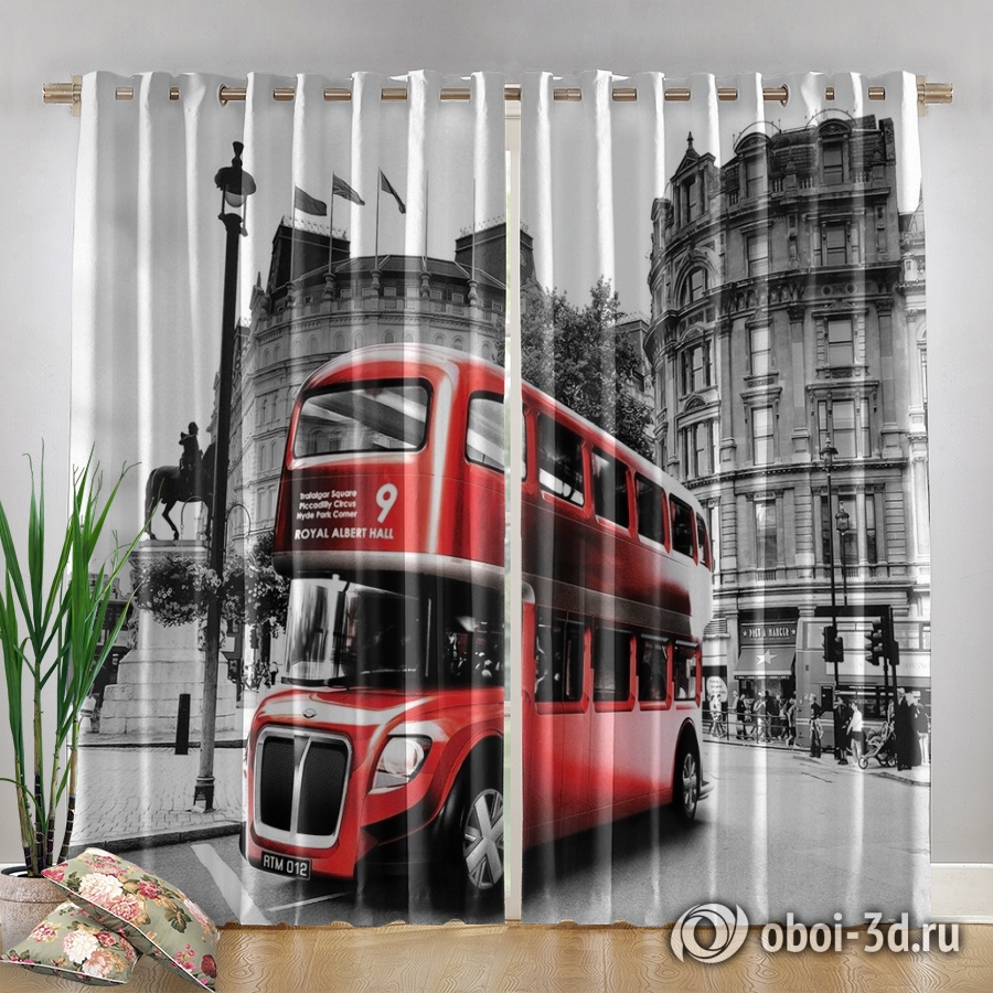 картинка Фотошторы «Красный автобус» | интернет-магазин фотообоев ARTDECO