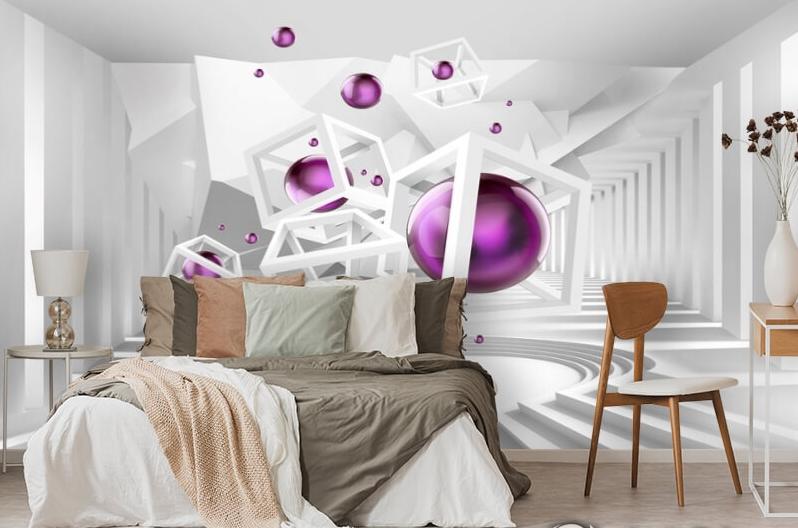 картинка 3D Фотообои «Абстракция с фиолетовыми шарами» | интернет-магазин фотообоев ARTDECO