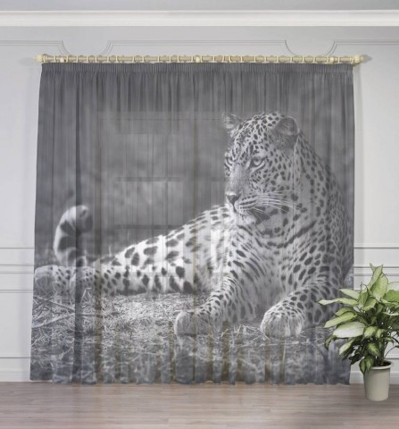 картинка 3D тюль "Черно белый леопард" | интернет-магазин фотообоев ARTDECO