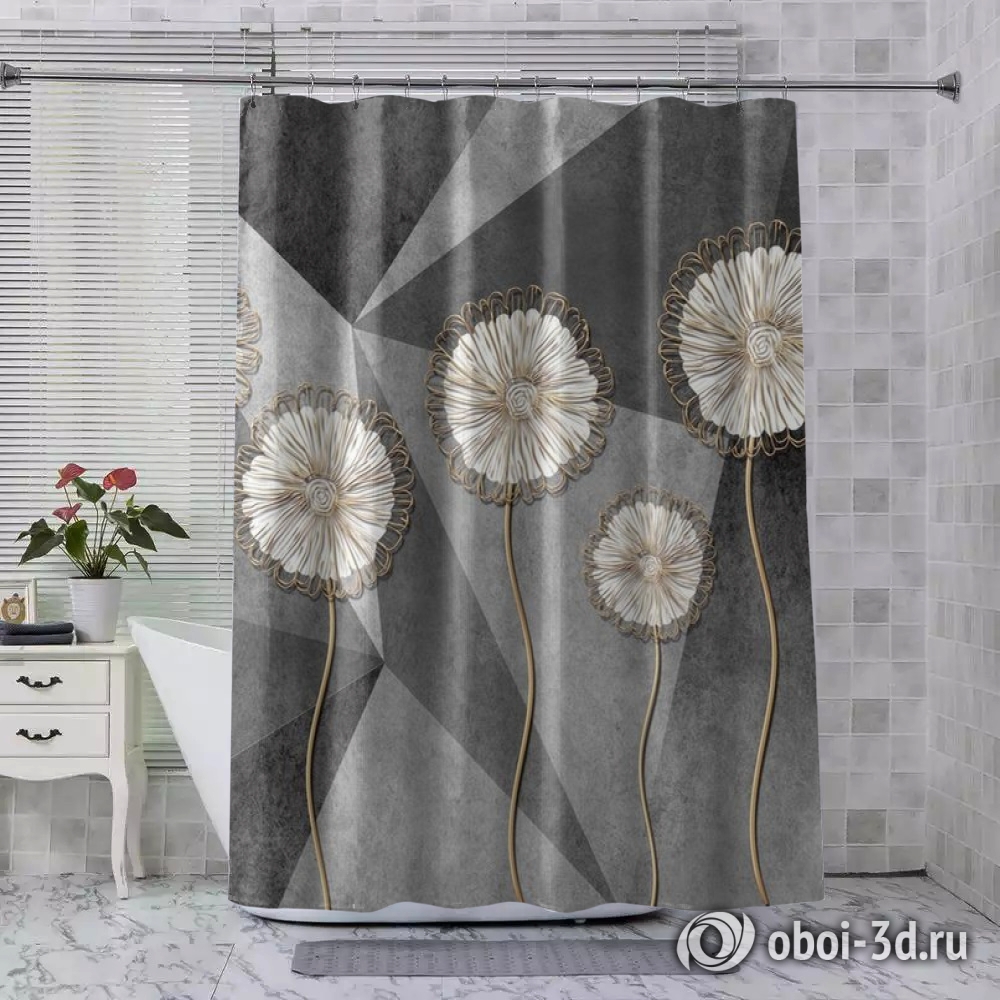 картинка Шторы для ванной «Кованые цветы на граните» | интернет-магазин фотообоев ARTDECO