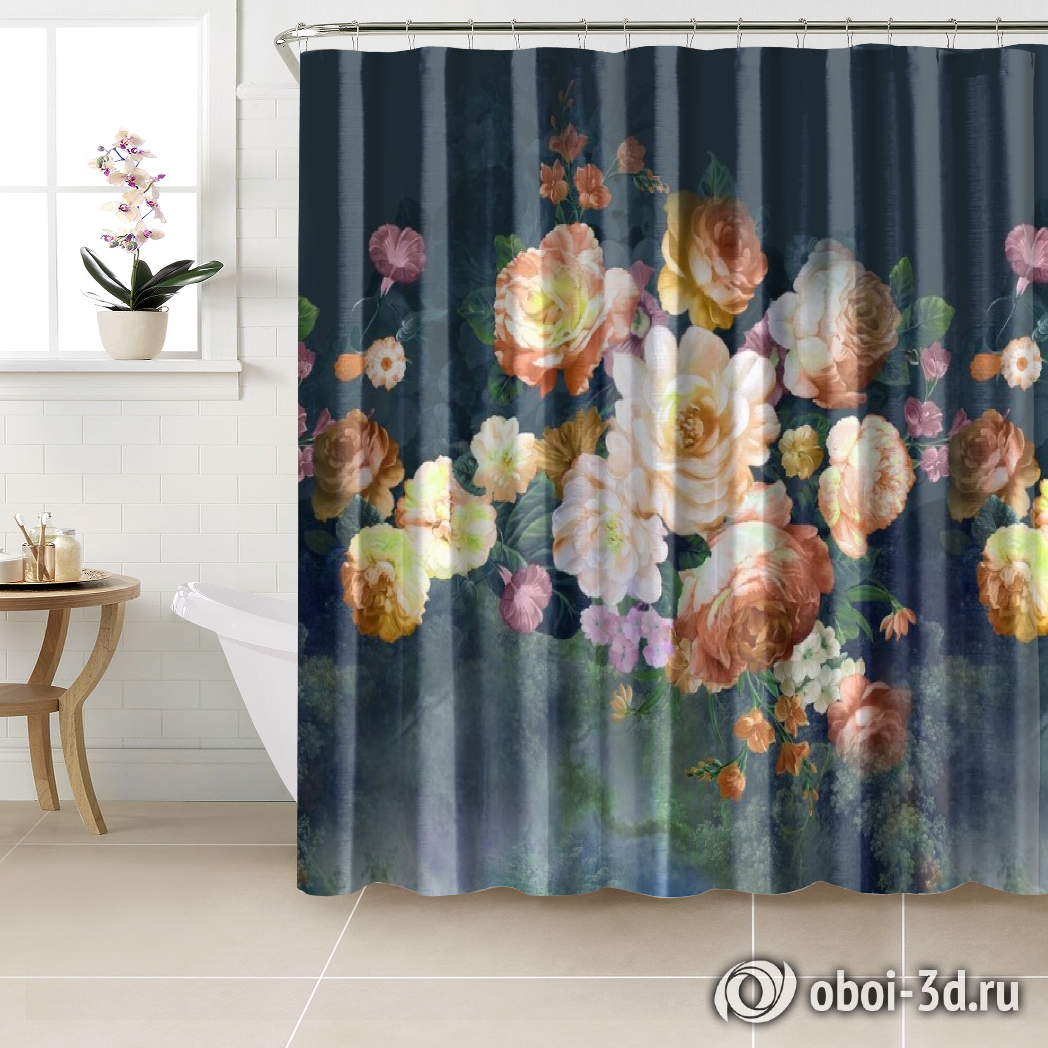 картинка Шторы для ванной «Цветы в стиле барокко в теплых тонах» | интернет-магазин фотообоев ARTDECO