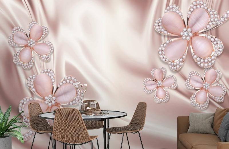 картинка 3D Фотообои «Клевер с бриллиантами в нежно-розовых тонах» | интернет-магазин фотообоев ARTDECO